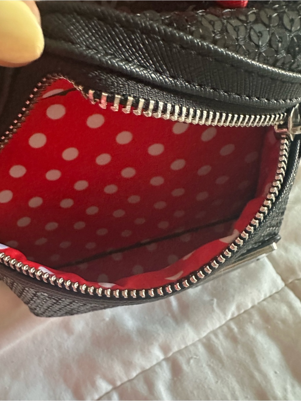 Loungefly x Disney Black Sequin Minnie Mouse Backpack with Red Bow - Picture 3 of 6
